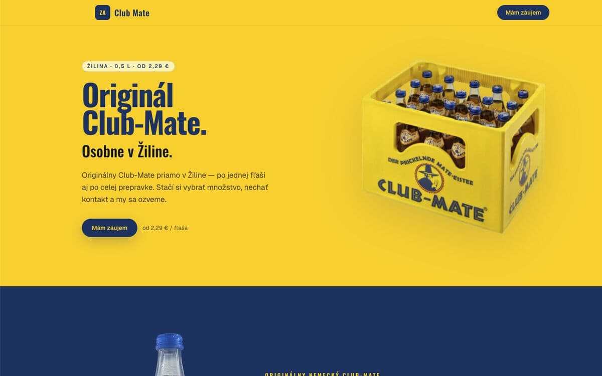 Úvodná stránka webu ZA Club Mate